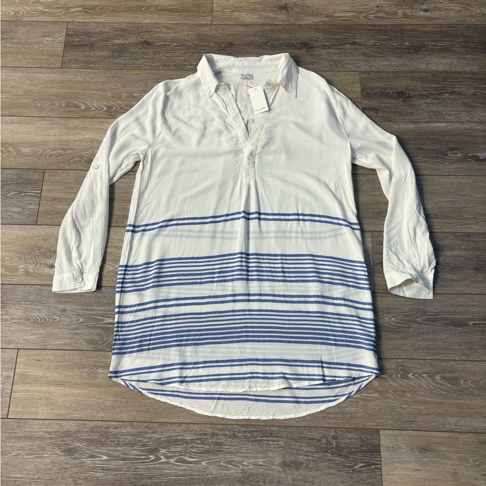 Others Follow Tunic Sz M Striped Flowy Beach Cover Up Coastal Vacation NWT